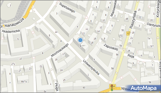 Warszawa, Uniwersytecka, 6, mapa Warszawy