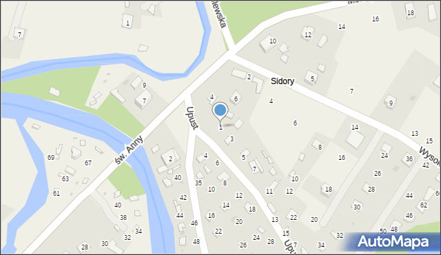 Radawa, Upust, 1, mapa Radawa