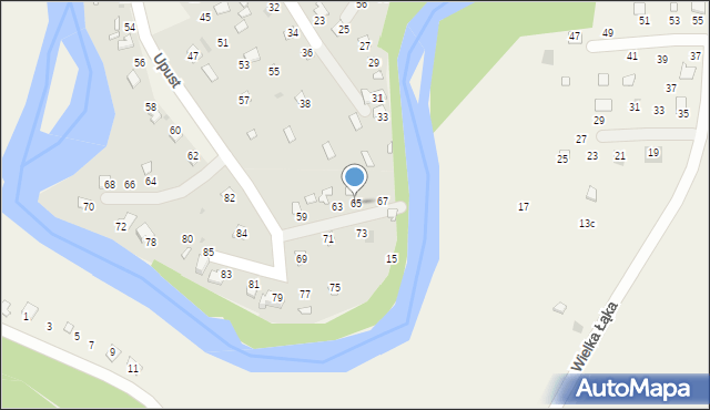 Radawa, Upust, 65, mapa Radawa