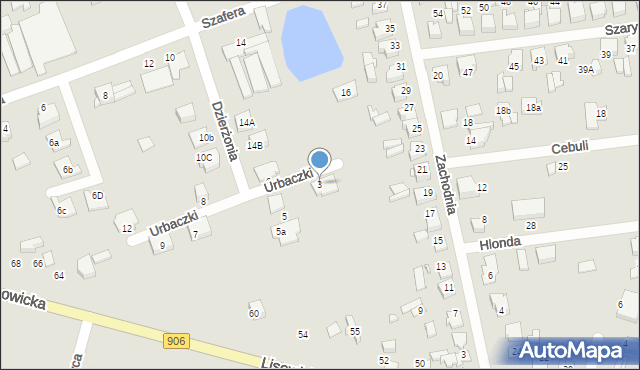 Lubliniec, Urbaczki Jana, ks., 3, mapa Lubliniec