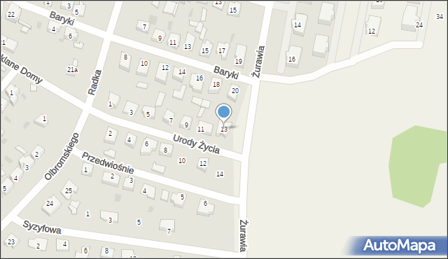 Sulechów, Urody Życia, 13, mapa Sulechów