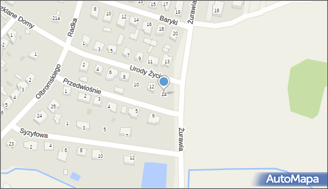 Sulechów, Urody Życia, 14, mapa Sulechów