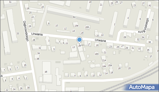 Tarnów, Urwana, 15, mapa Tarnów