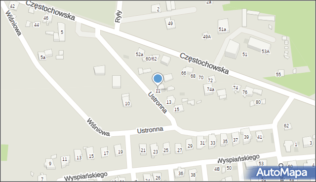 Krzepice, Ustronna, 11, mapa Krzepice