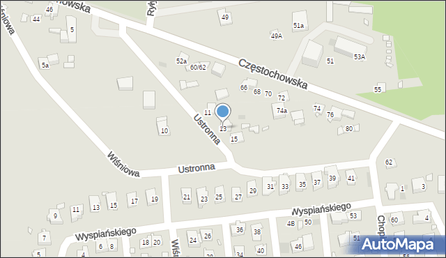 Krzepice, Ustronna, 13, mapa Krzepice