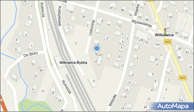 Wilkowice, Ustronna, 13a, mapa Wilkowice
