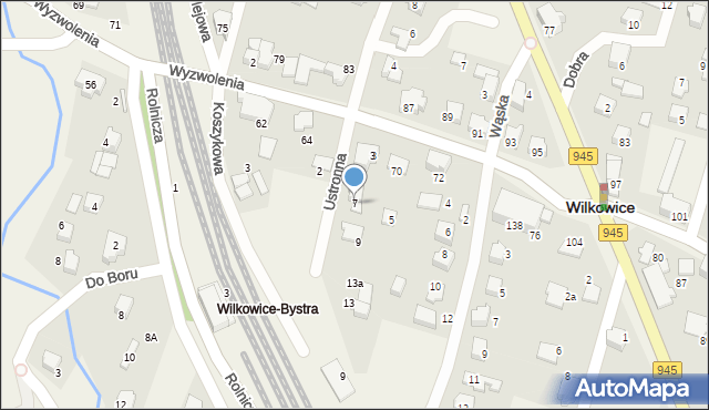Wilkowice, Ustronna, 7, mapa Wilkowice