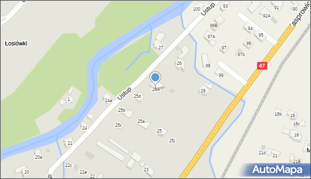 Zakopane, Ustup, 28A, mapa Zakopanego