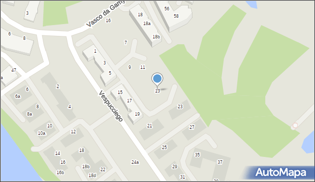 Wrocław, Vespucciego Ameriga, 13, mapa Wrocławia