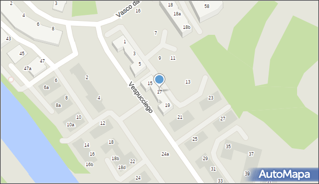 Wrocław, Vespucciego Ameriga, 17, mapa Wrocławia