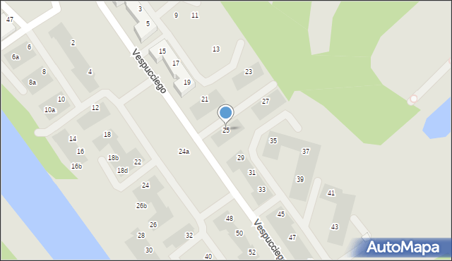 Wrocław, Vespucciego Ameriga, 25, mapa Wrocławia