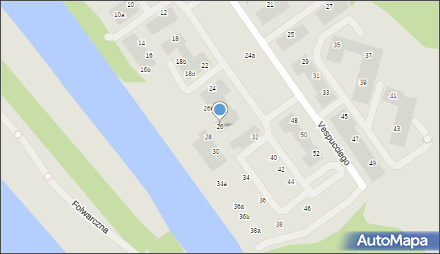 Wrocław, Vespucciego Ameriga, 26, mapa Wrocławia