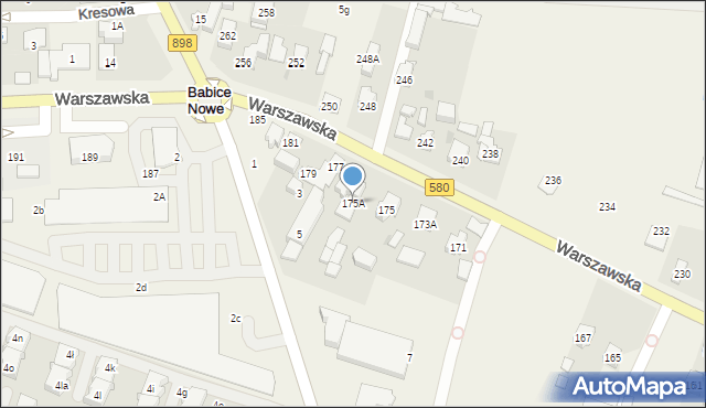 Babice Nowe, Warszawska, 175A, mapa Babice Nowe