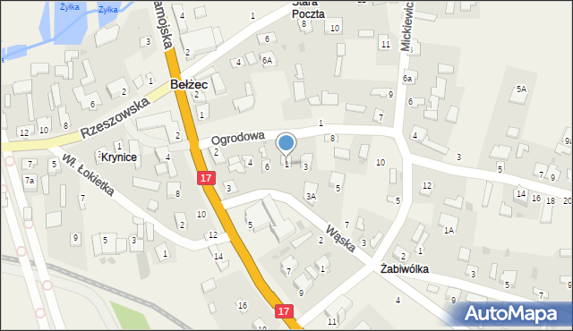 Bełżec, Wąska, 1, mapa Bełżec