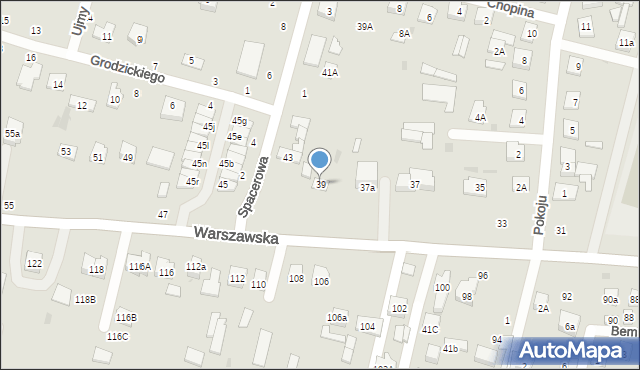 Biała Podlaska, Warszawska, 39, mapa Białej Podlaskiej