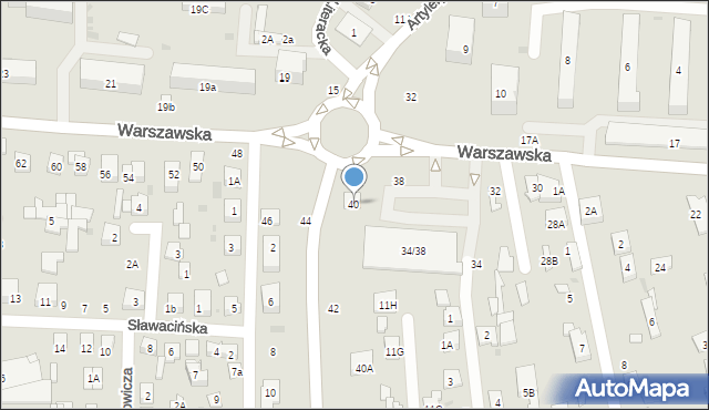 Biała Podlaska, Warszawska, 40, mapa Białej Podlaskiej