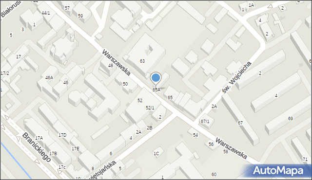 Białystok, Warszawska, 65A, mapa Białegostoku