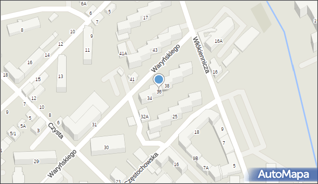 Białystok, Waryńskiego Ludwika, 36, mapa Białegostoku