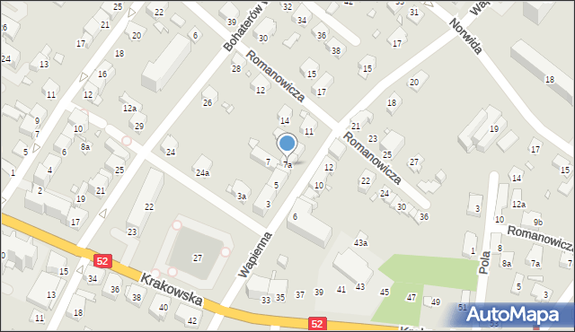 Bielsko-Biała, Wapienna, 7a, mapa Bielsko-Białej