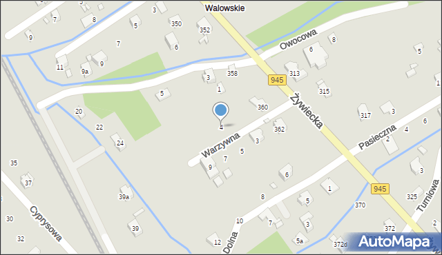 Bielsko-Biała, Warzywna, 4, mapa Bielsko-Białej