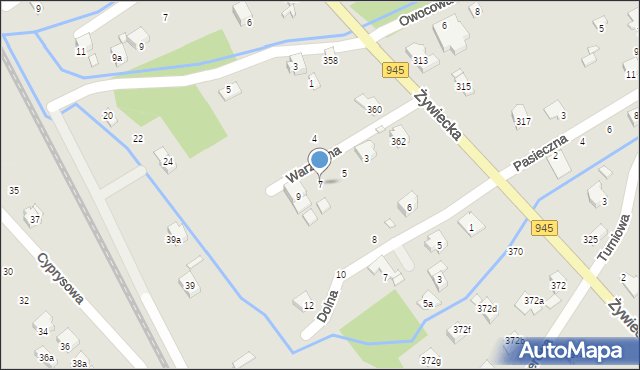 Bielsko-Biała, Warzywna, 7, mapa Bielsko-Białej