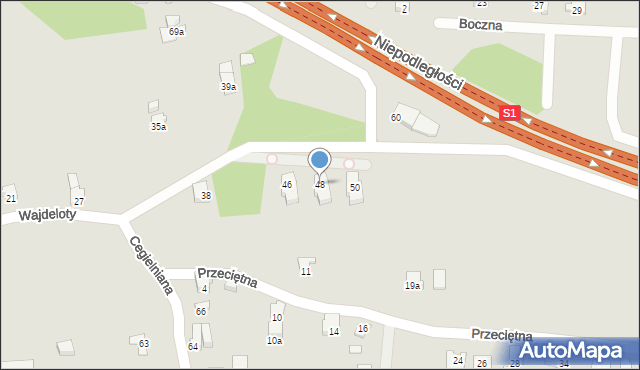 Bielsko-Biała, Wajdeloty, 48, mapa Bielsko-Białej