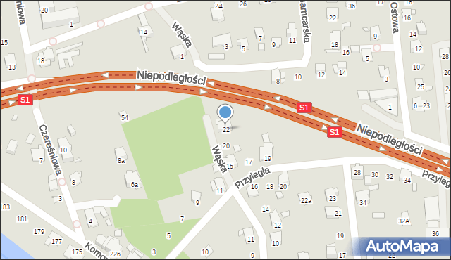 Bielsko-Biała, Wąska, 22, mapa Bielsko-Białej