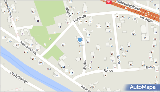 Bielsko-Biała, Wąska, 9, mapa Bielsko-Białej