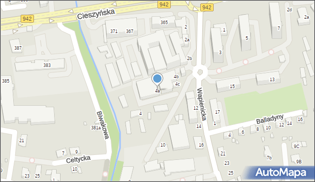 Bielsko-Biała, Wapienicka, 4a, mapa Bielsko-Białej