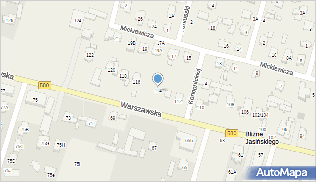 Blizne Jasińskiego, Warszawska, 114, mapa Blizne Jasińskiego
