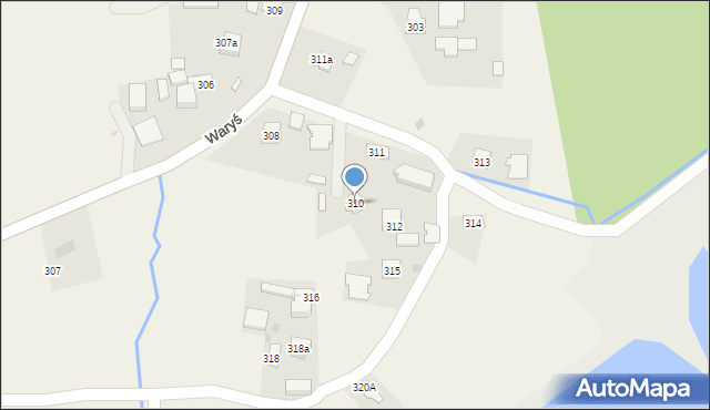 Borzęcin, Waryś, 310, mapa Borzęcin