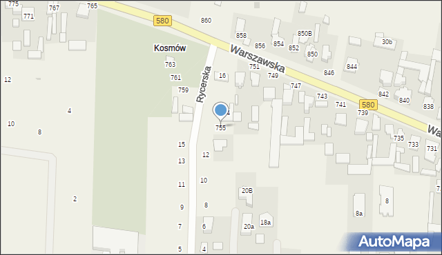 Borzęcin Duży, Warszawska, 755, mapa Borzęcin Duży