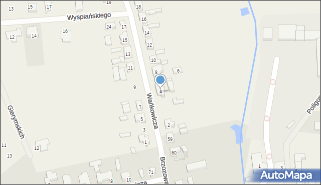 Brzezie k. Sulechowa, Wańkowicza Walentego, 4, mapa Brzezie k. Sulechowa