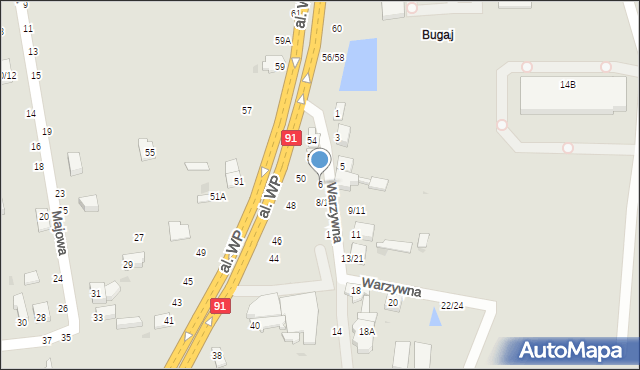 Częstochowa, Warzywna, 6, mapa Częstochowy