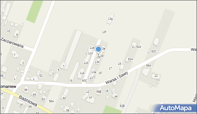 Domaniew, Warsa i Sawy, 13c, mapa Domaniew