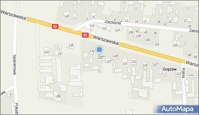 Gręzów, Warszawska, 129, mapa Gręzów