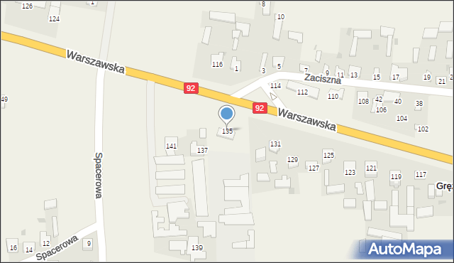 Gręzów, Warszawska, 135, mapa Gręzów