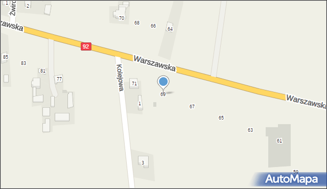 Gręzów, Warszawska, 69, mapa Gręzów