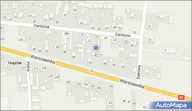 Gręzów, Warszawska, 82, mapa Gręzów