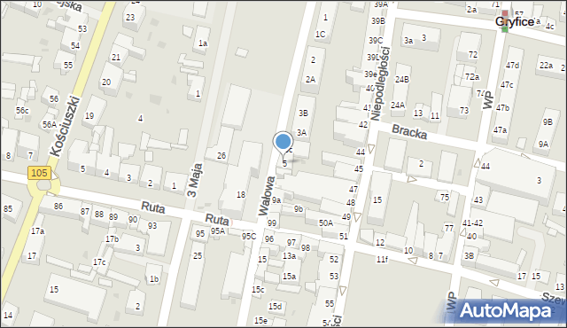 Gryfice, Wałowa, 5, mapa Gryfice