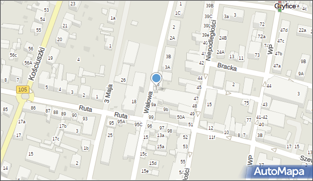 Gryfice, Wałowa, 7, mapa Gryfice