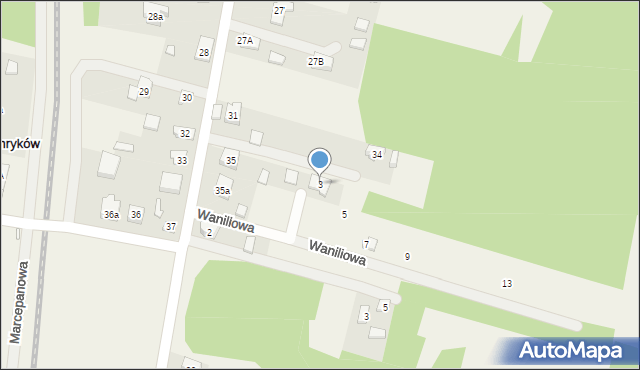 Henryków, Waniliowa, 3, mapa Henryków