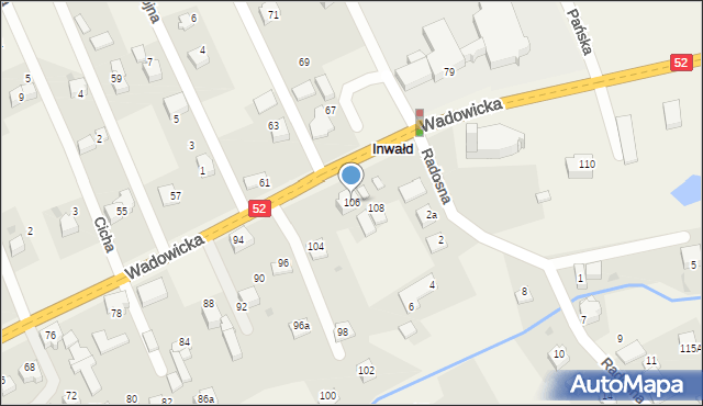 Inwałd, Wadowicka, 106, mapa Inwałd