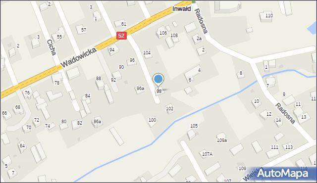 Inwałd, Wadowicka, 98, mapa Inwałd