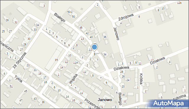 Janowo, Wąska, 9, mapa Janowo