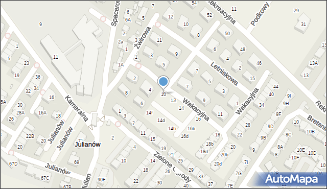 Józefosław, Wakacyjna, 10, mapa Józefosław