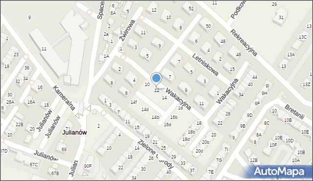 Józefosław, Wakacyjna, 12, mapa Józefosław