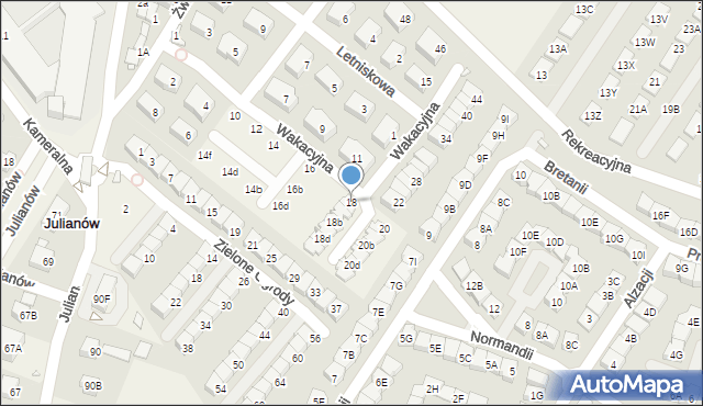 Józefosław, Wakacyjna, 18, mapa Józefosław