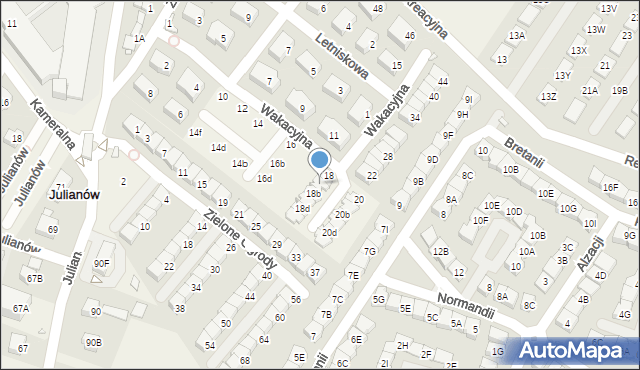 Józefosław, Wakacyjna, 18a, mapa Józefosław