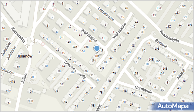 Józefosław, Wakacyjna, 18b, mapa Józefosław